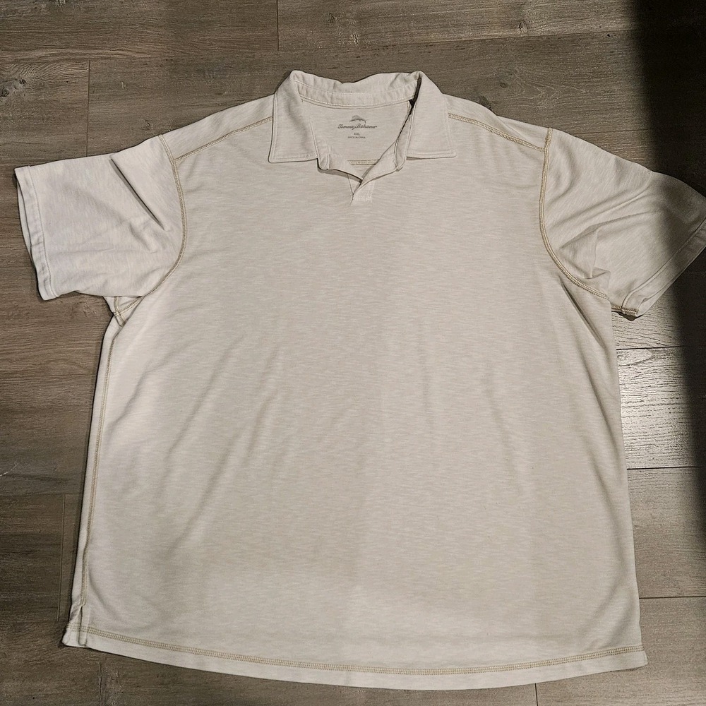 Tommy‎ Bahama Polo Shirt Mens 2XL Beige Short Sleeve Goft